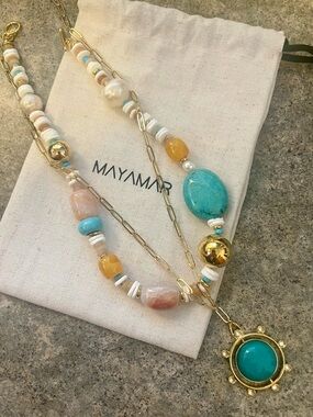 Curated Set of 2 Necklaces by Mayamar - real stones and 24k gold accents